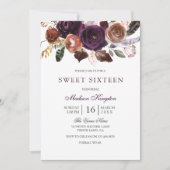 ロマンチックブルゴーニュパープルプラムフローラスウィート16 招待状 (正面)