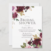 ロマンチックブルゴーニュフローラエレガントブライダルシャワー 招待状 (正面)