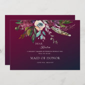 ロマンチックブルゴーニュフローラビーミーメイド・オブ・オーナー(花嫁付き添い人) 招待状 (正面/裏面)