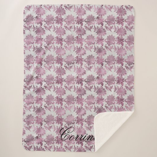 ロマンチックブルゴーニュレッドシルバーフローラ シェルパブランケット (正面)