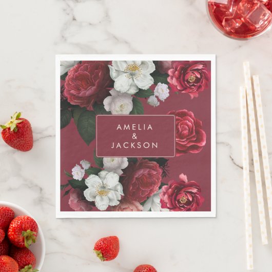 ロマンチックブルゴーニュレッドフローラ秋の結婚式 スタンダードランチョンナプキン (インサイチュ)