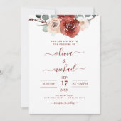 ロマンチックブルゴーニュ結婚ユーカリ秋 招待状 (正面)