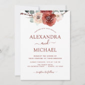 ロマンチックブルゴーニュ結婚ユーカリ秋 招待状 (正面)