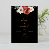 ロマンチックブルゴーニュ結婚ユーカリ秋 箔招待状 (立ち正面)