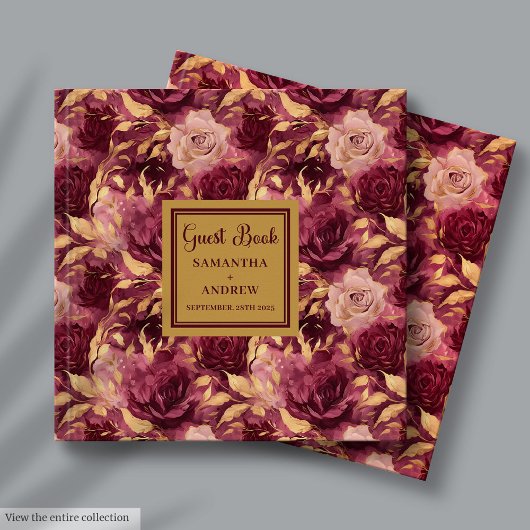 ロマンチックブルゴーニュ赤面結婚金ゴールドズゲストブック ゲストブック
