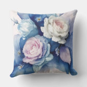 ロマンチックブルーと赤面ウォーター色バラフローラAr アウトドアクッション (裏面)