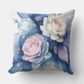 ロマンチックブルーと赤面ウォーター色バラフローラAr アウトドアクッション (正面)