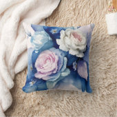 ロマンチックブルーと赤面ウォーター色バラフローラAr クッション (ブランケット)