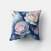 ロマンチックブルーと赤面ウォーター色バラフローラAr クッション (裏面)