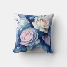 ロマンチックブルーと赤面ウォーター色バラフローラAr クッション