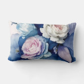 ロマンチックブルーと赤面ウォーター色バラフローラAr ランバークッション (裏面)