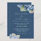 ロマンチックブルーのアジサイの花 ネイビー 招待状 (正面/裏面)