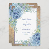 ロマンチックブルーアジサイ結婚モノグラム 招待状 (正面/裏面)