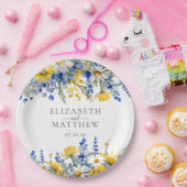 ロマンチックブルーイエローワイルドフラワー結婚ズ ペーパープレート (パーティー)