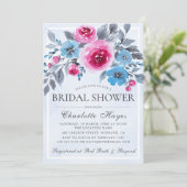 ロマンチックブルーウォーターカラーフローラブライダルシャワー 招待状 (スタンド正面)