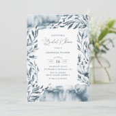 ロマンチックブルーウォーターカラーリーフブライダルシャワー 招待状 (スタンド正面)