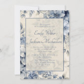 ロマンチックブルークリームヴィンテージ結婚フローラ 招待状 (正面)