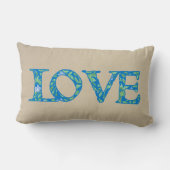 ロマンチックブルーグリーンペリウィンクルフローララブデザイン ランバークッション (裏面)