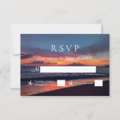 ロマンチックブルーサンセットトロピカルサマービーチ結婚式 出欠カード (正面)