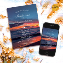 ロマンチックブルーサンセットトロピカルビーチ結婚式