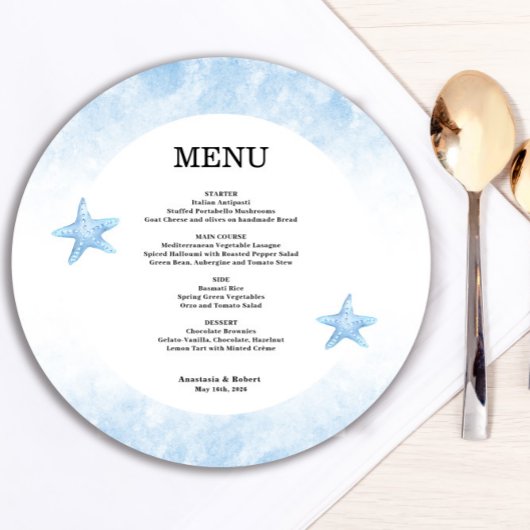 ロマンチックブルーシーラウンドメニューカード メニュー