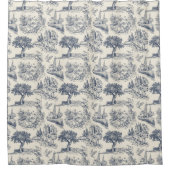 ロマンチックブルートイレデジュイフランスの、カントリースタイル シャワーカーテン (正面)