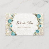 ロマンチックブルーバラフローラエレガントグリッタースパークル 名刺 (正面)