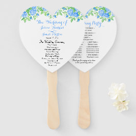 ロマンチックブルーバラフローラハート結婚式 プログラム ハンドファン