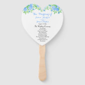 ロマンチックブルーバラフローラハート結婚式 プログラム ハンドファン (正面)