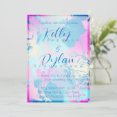 ロマンチックブルーピンクピーチ抽象芸術フローラパステル 招待状 (スタンド正面)