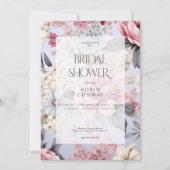 ロマンチックブルーピンク&ホワイトフローラブライダルシャワー 招待状 (正面)