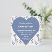 ロマンチックブルーフローラハート結婚式招待状 招待状 (スタンド正面)