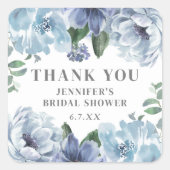 ロマンチックブルーフローラブライダルシャワーパーティーフェイト スクエアシール (正面)