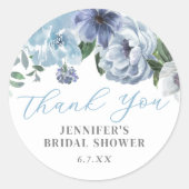 ロマンチックブルーフローラブライダルシャワーパーティーフェイト ラウンドシール (正面)