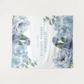 ロマンチックブルーフローラブライダルシャワーパーティー タペストリー (正面(横))