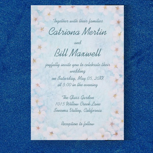 ロマンチックブルーフローラ結婚式招待状 招待状