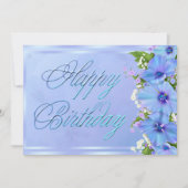 ロマンチックブルーフローラ誕生会 招待状 (正面)