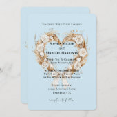 ロマンチックブルーホワイトフローラ結婚ハート 招待状 (正面/裏面)