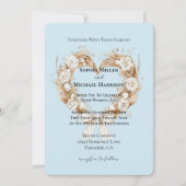 ロマンチックブルーホワイトフローラ結婚ハート 招待状 (正面)