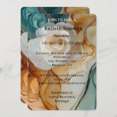 ロマンチックブルーホワイト金ゴールドバラフローラブライダルシャワー 招待状 (正面/裏面)