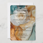 ロマンチックブルーホワイト金ゴールドバラフローラブライダルシャワー 招待状 (正面)