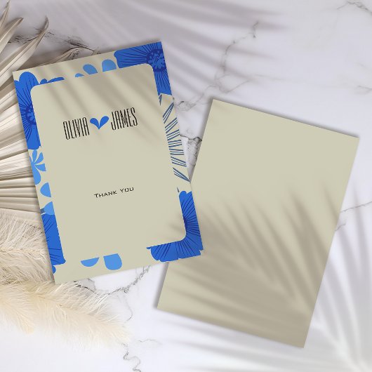 ロマンチックブルー結婚フローラサンキューカード 出欠カード