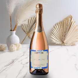 ロマンチックブルー結婚フローラ スパークリングワインラベル