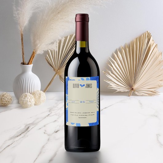 ロマンチックブルー結婚フローラ ワインラベル