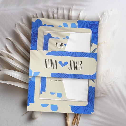 ロマンチックブルー結婚フローラ 招待状ベリーバンド