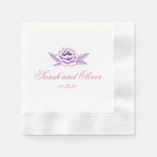 ロマンチックプルプ結婚ールフローラ 縁ありカクテルナプキン (正面)