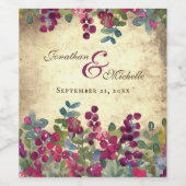 ロマンチックベリーと緑の庭園の結婚式 ワインラベル (シングルラベル)