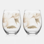 ロマンチックベージュペオニーフローラヴィンテージ秋の結婚式 ステムなしワイングラス (裏面)