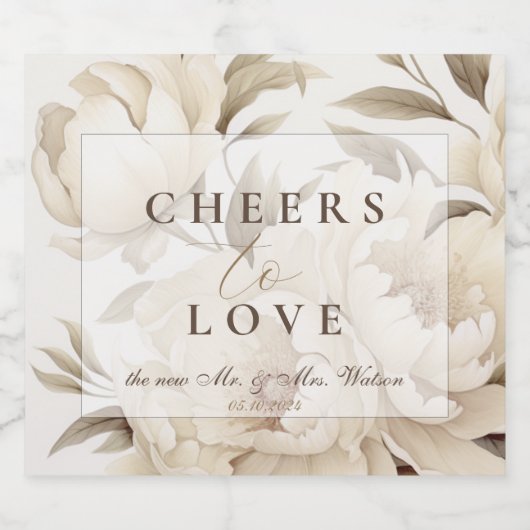 ロマンチックベージュペオニーフローラヴィンテージ秋の結婚式 リキュールボトルラベル (シングルラベル)