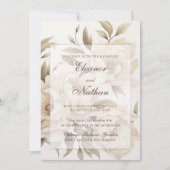 ロマンチックベージュペオニーフローラヴィンテージ秋の結婚式 招待状 (正面)